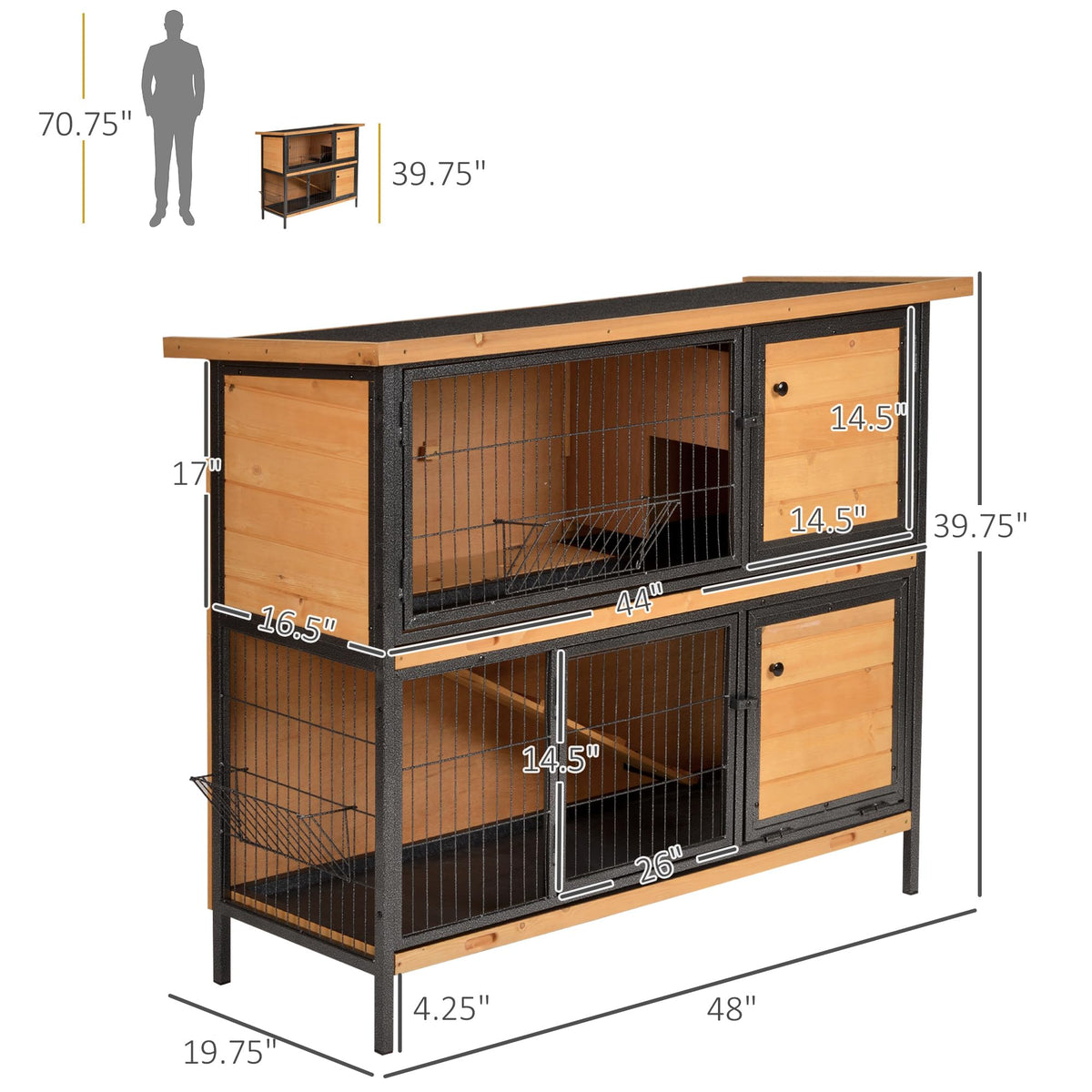 48" 2-Story Rabbit Hutch with Metal Frame G8449