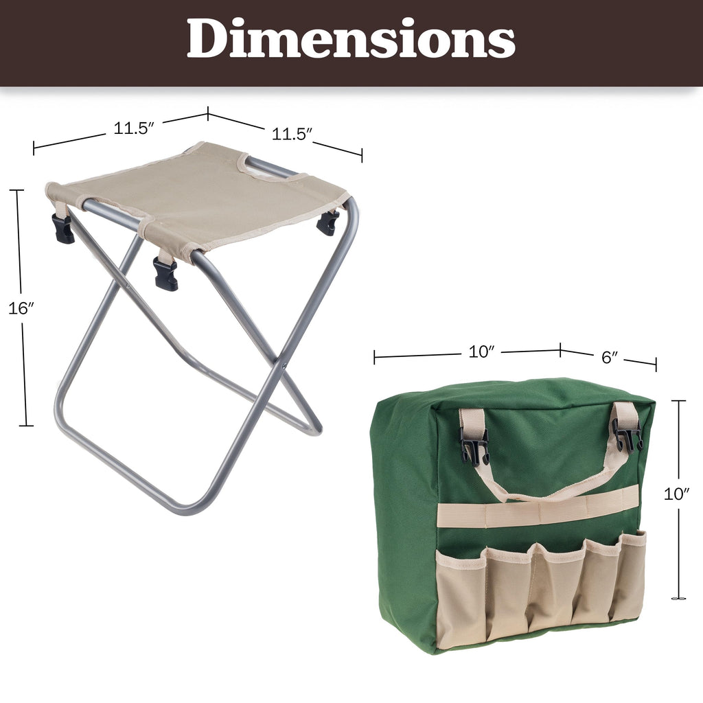 Folding Garden Stool with Tool Bag and 5 Garden Tools H97428