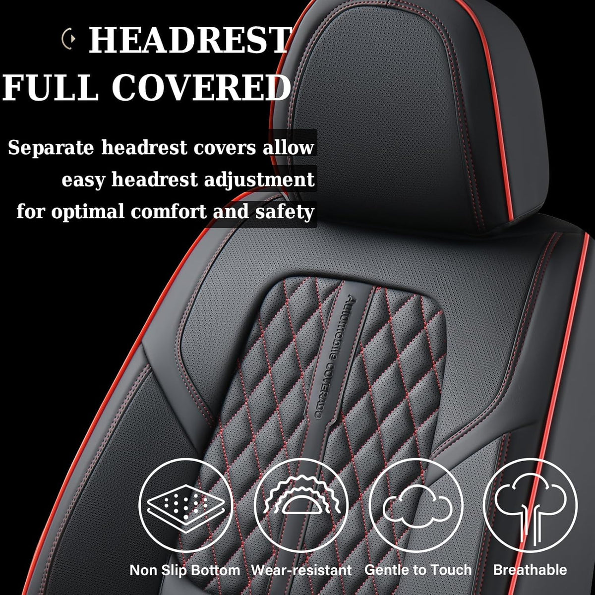 Black Nappa Leather Car Seat Covers Full Set J914923
