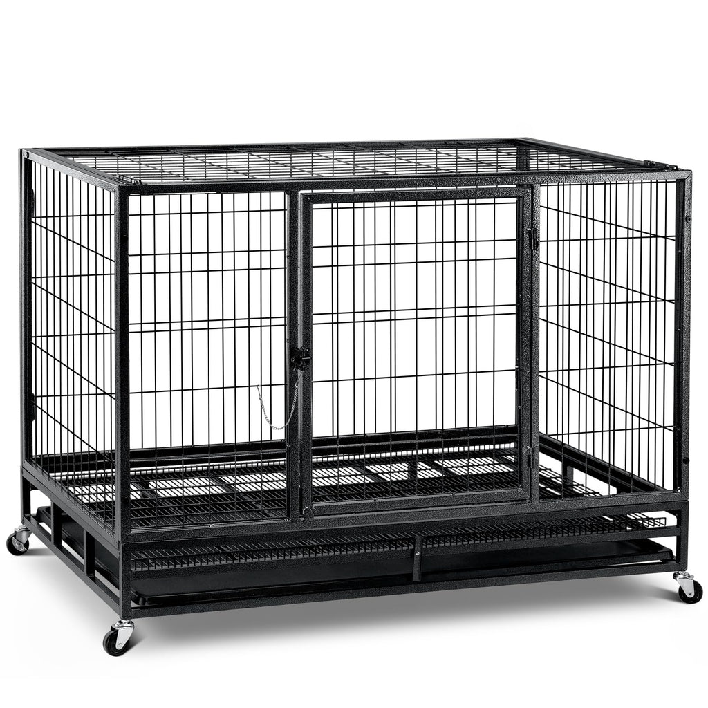 48 inch Wire Dog Crate with Lockable Wheels and Removable Tray Z153