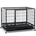 48 inch Wire Dog Crate with Lockable Wheels and Removable Tray Z153