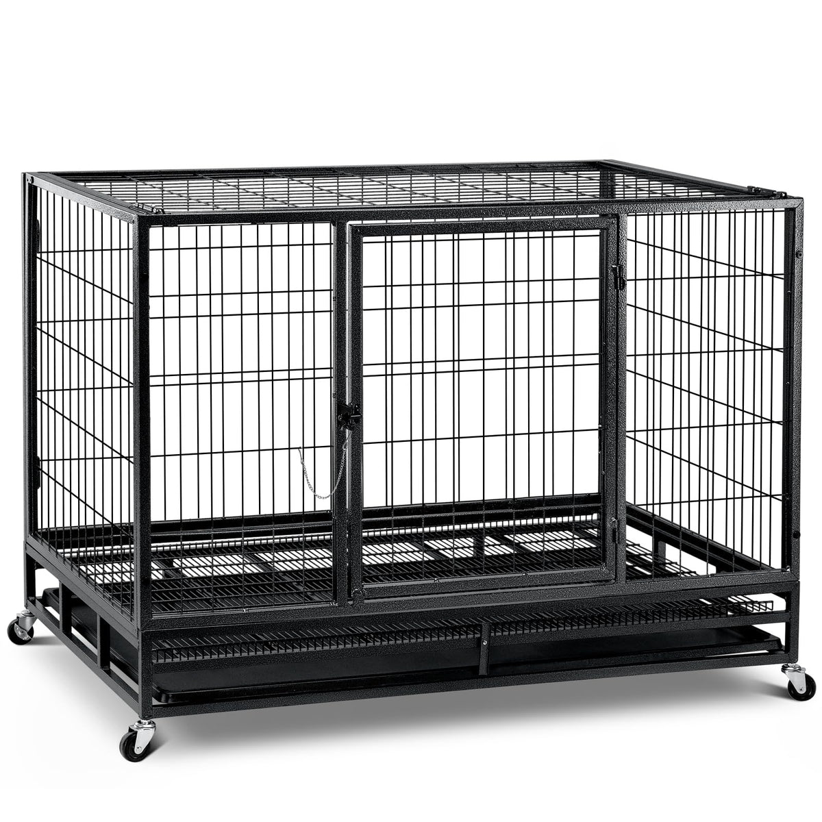 48 inch Wire Dog Crate with Lockable Wheels and Removable Tray Z153