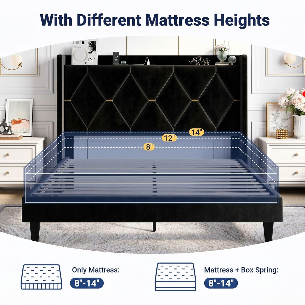 Queen Bed Frame with Storage Headboard W929