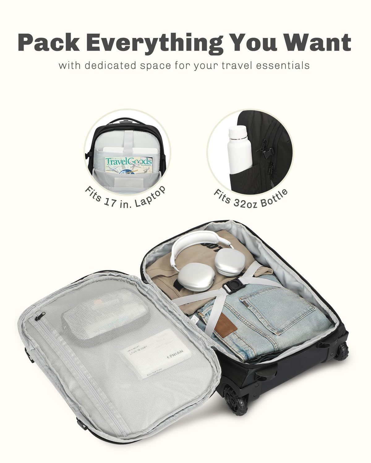Rolling Backpack with Wheels 43L with Packing Cubes Set 6PC U89714
