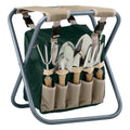 Folding Garden Stool with Tool Bag and 5 Garden Tools H97428