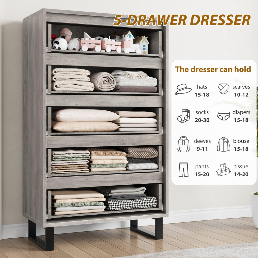 5 Drawer Vertical Dresser with Storage T872494