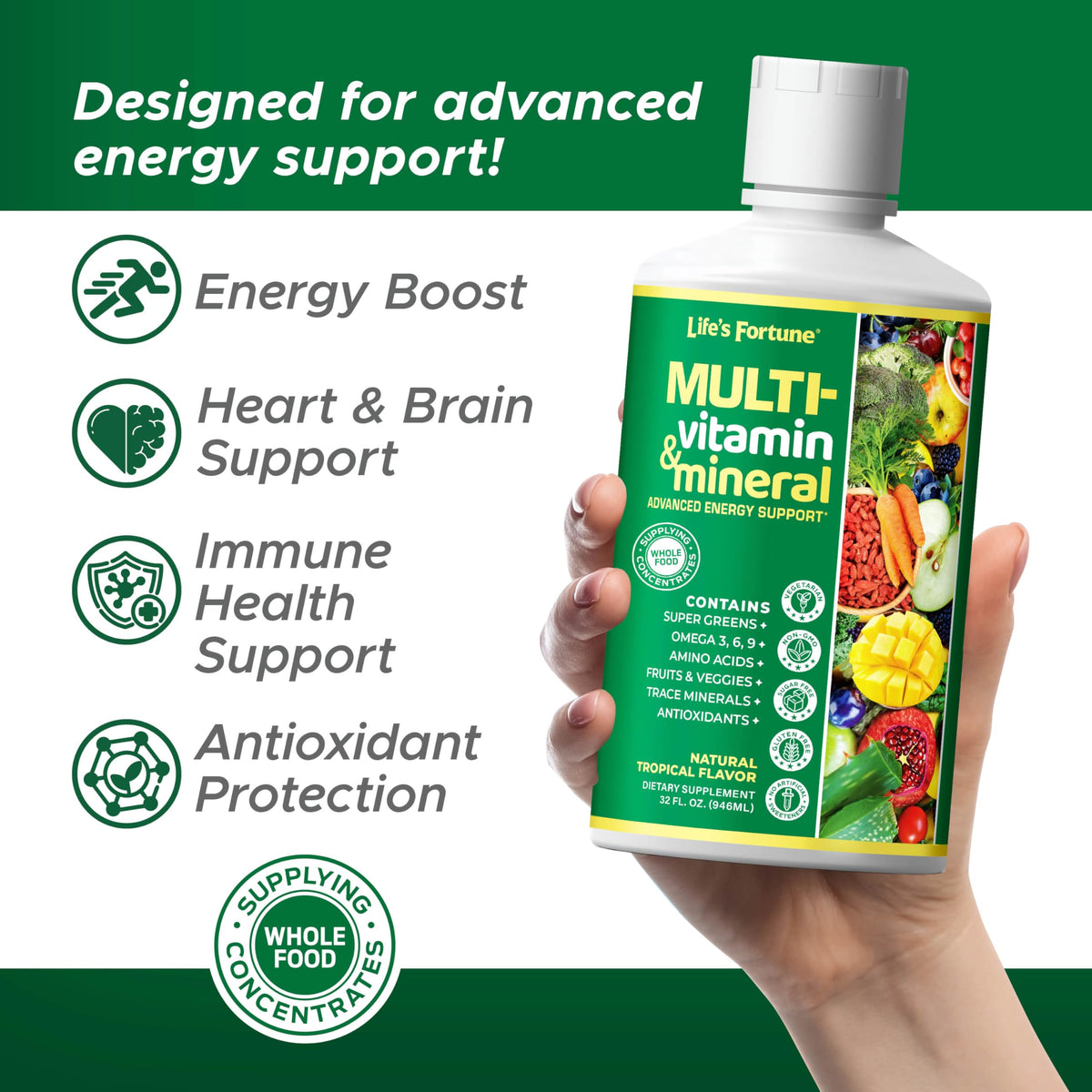 Liquid Multivitamin 90+ Nutrients Sugar Free Tropical Flavor 32 oz X895277