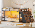 Twin Over Twin Metal Bunk Bed with Storage & LED Lights Y407