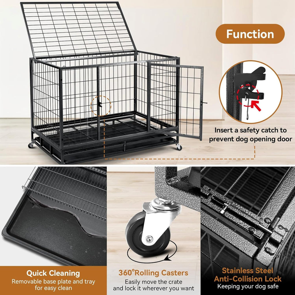 48 inch Wire Dog Crate with Lockable Wheels and Removable Tray Z153
