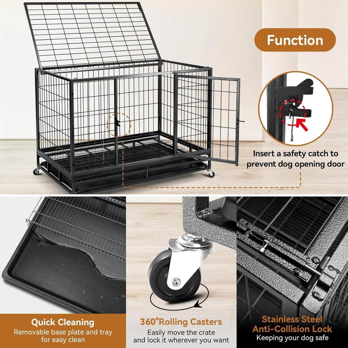 48 inch Wire Dog Crate with Lockable Wheels and Removable Tray Z153