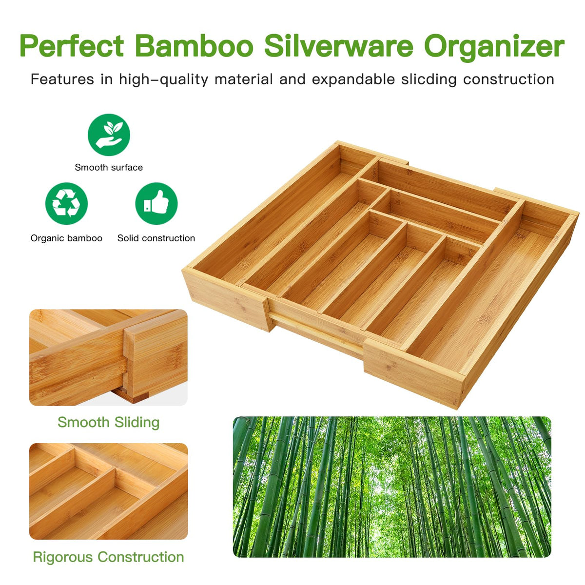 Bamboo Expandable Silverware Drawer Organizer G838438