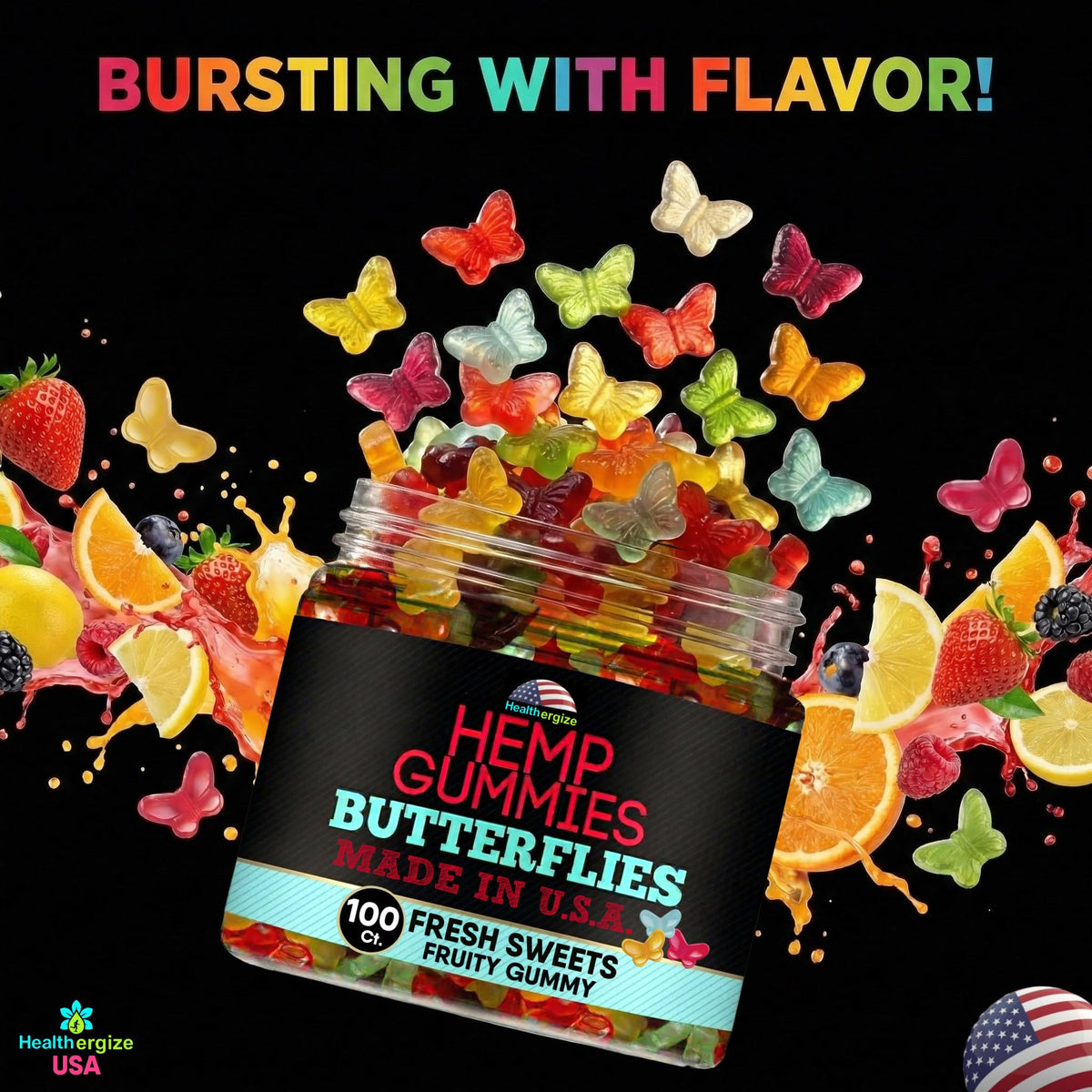 Hemp Gummies 10 Fruity Flavors 100 Count T614
