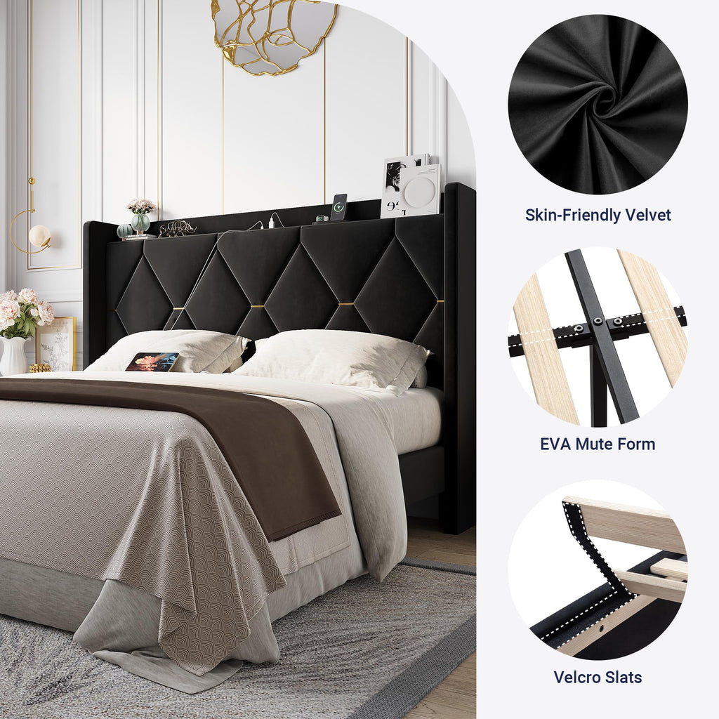 Queen Bed Frame with Storage Headboard W929