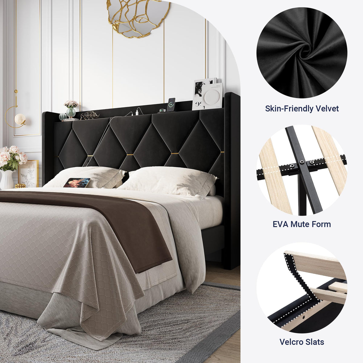 Queen Bed Frame with Storage Headboard W929