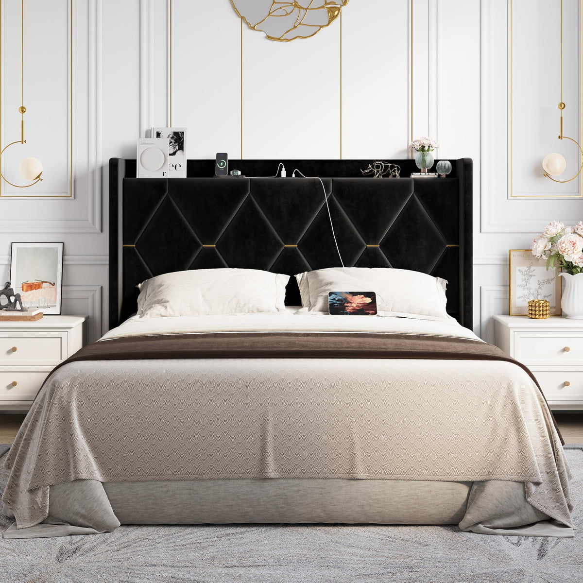 Queen Bed Frame with Storage Headboard W929