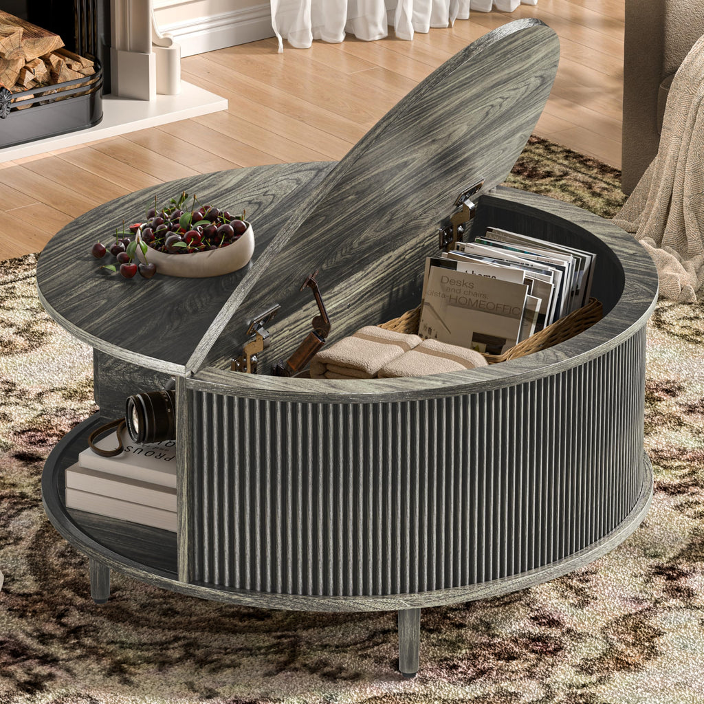 Round Coffee Table, 31.5" Lift-Top with Storage, Grey Y428364