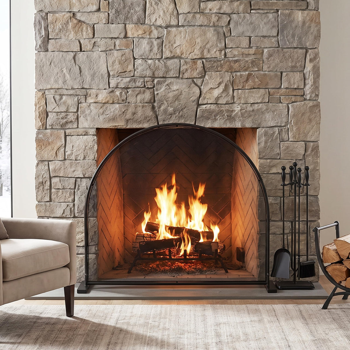 Black Freestanding Fireplace Screen D5583