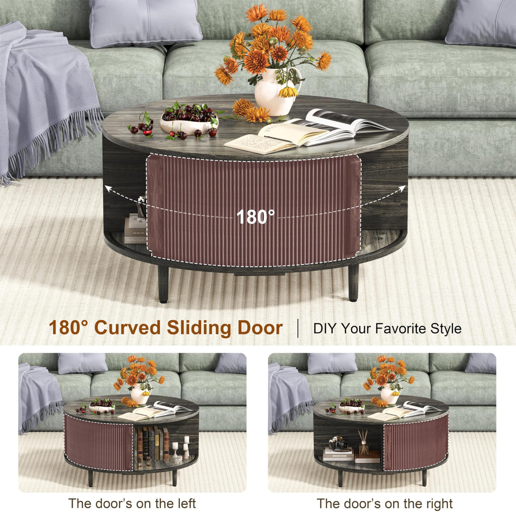 Round Coffee Table, 31.5" Lift-Top with Storage, Grey Y428364