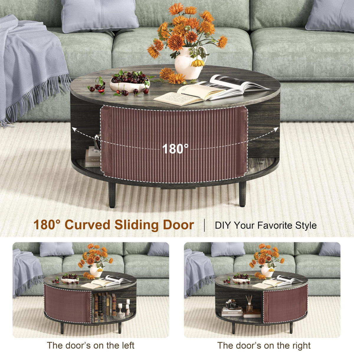 Round Coffee Table, 31.5" Lift-Top with Storage, Grey Y428364
