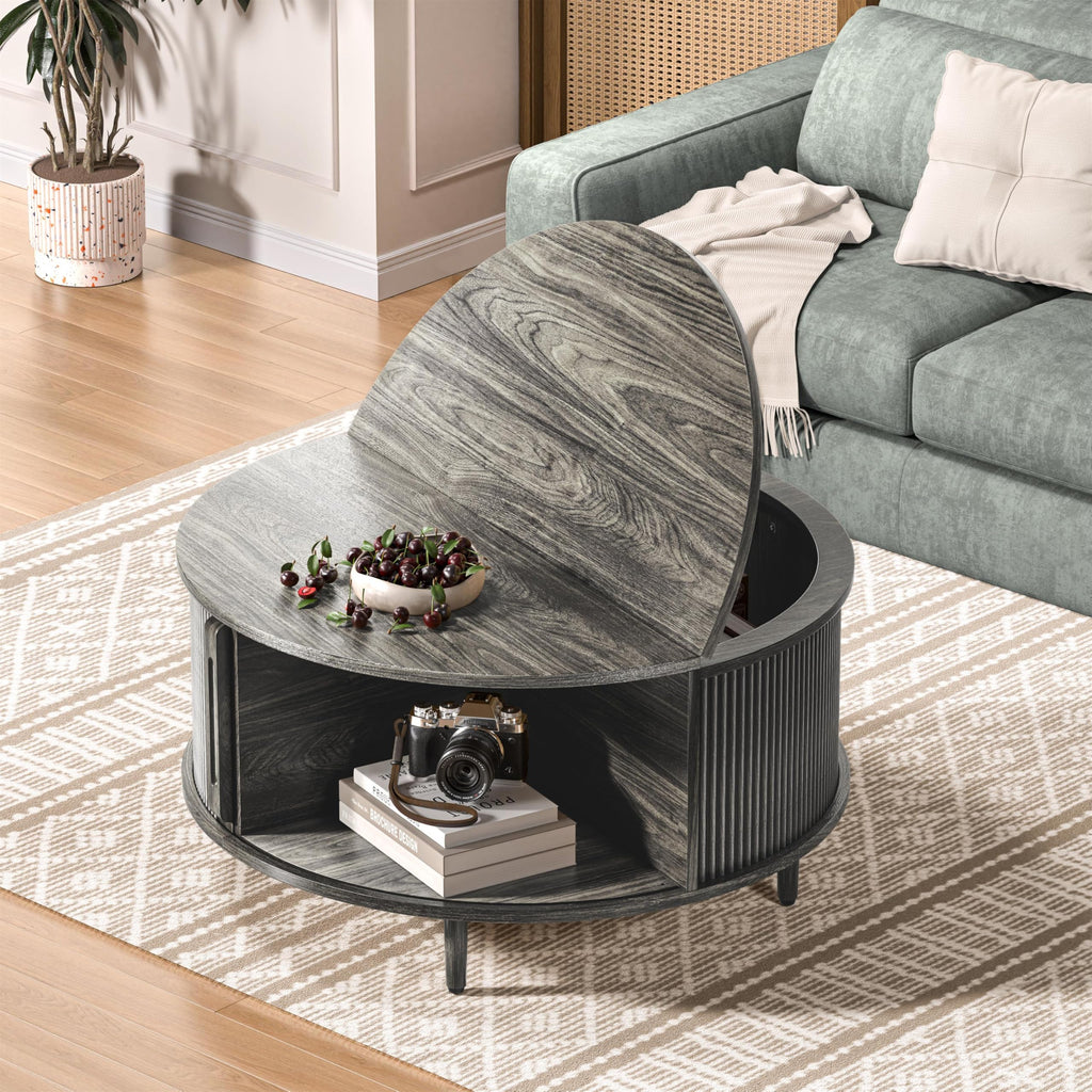 Round Coffee Table, 31.5" Lift-Top with Storage, Grey Y428364