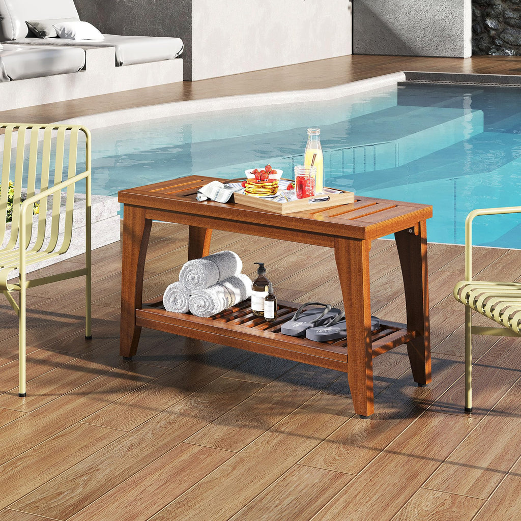 30" Solid Teak Shower Bench with Storage Shelf D414