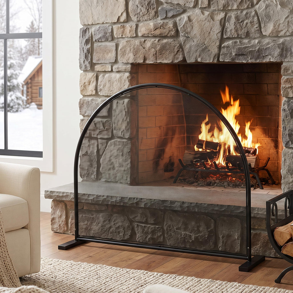 Black Freestanding Fireplace Screen D5583