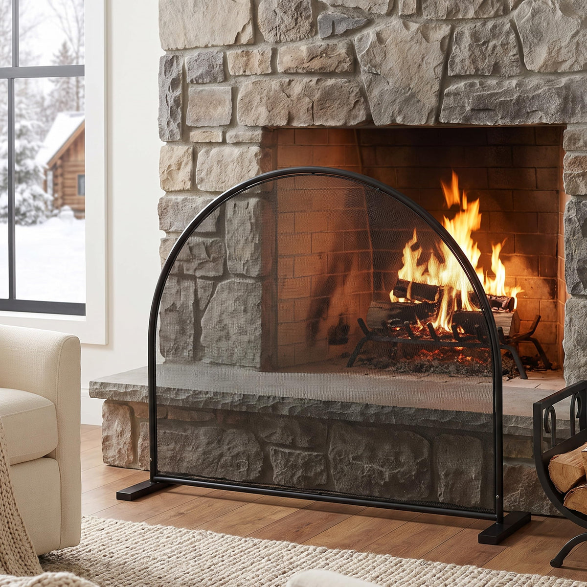 Black Freestanding Fireplace Screen D5583