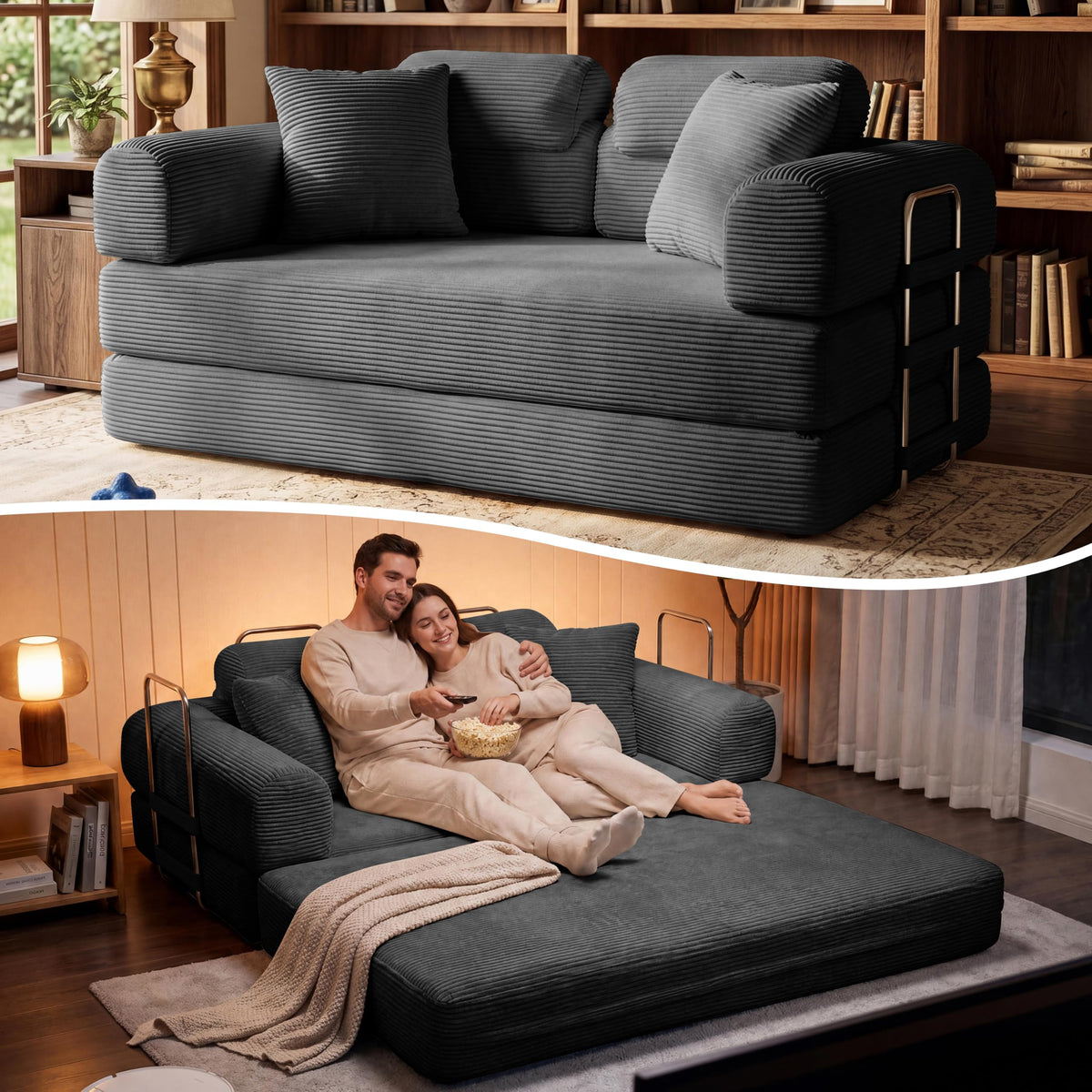 Pink Convertible Sofa Bed with 4 Pillows W136953