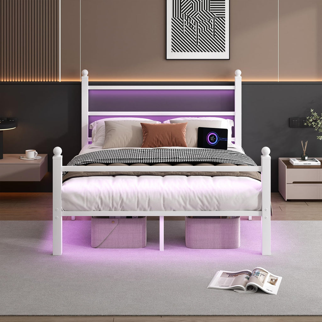 White Full Size Bed Frame with Headboard and Footboard G788