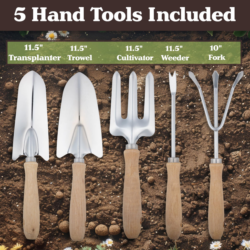 Folding Garden Stool with Tool Bag and 5 Garden Tools H97428