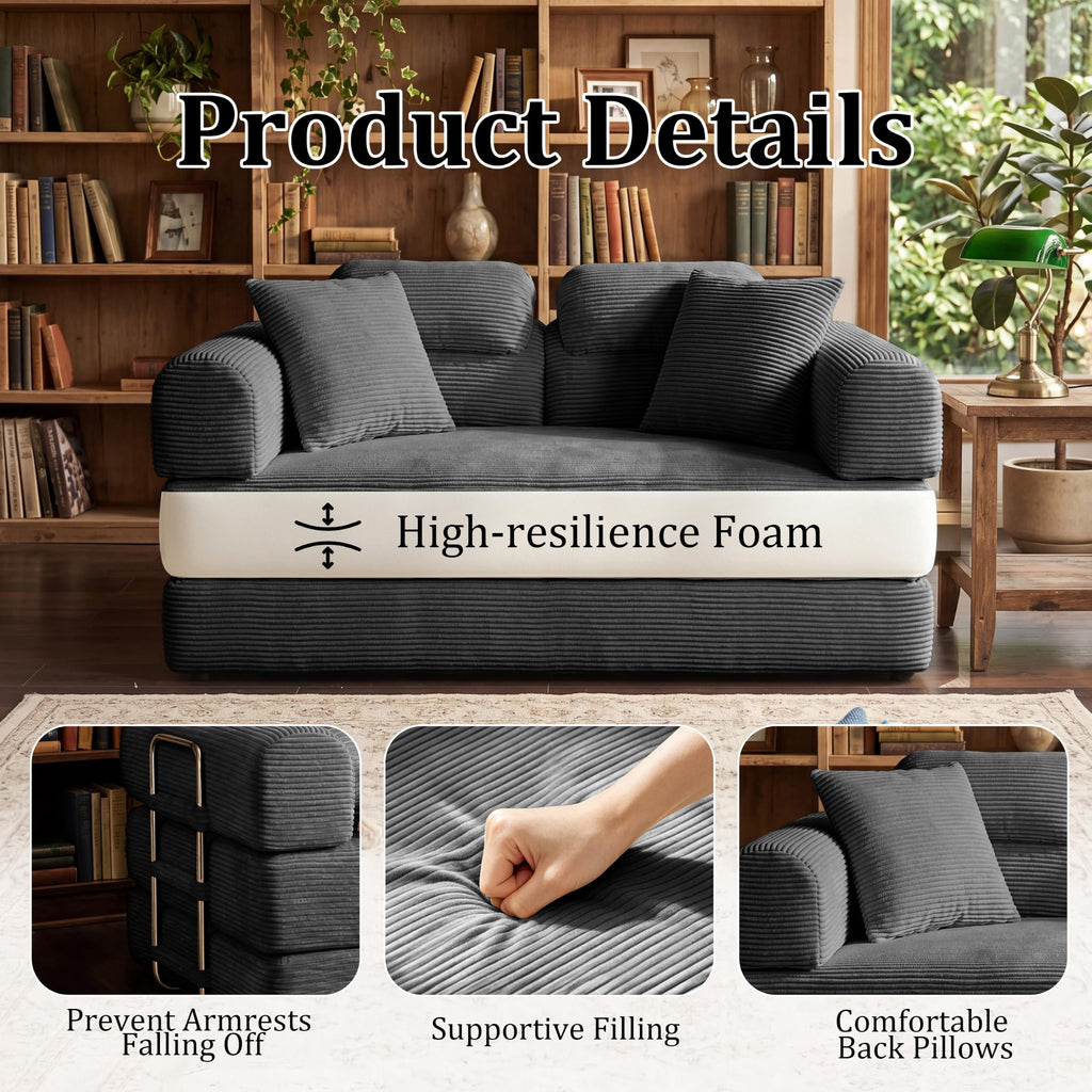 Pink Convertible Sofa Bed with 4 Pillows W136953