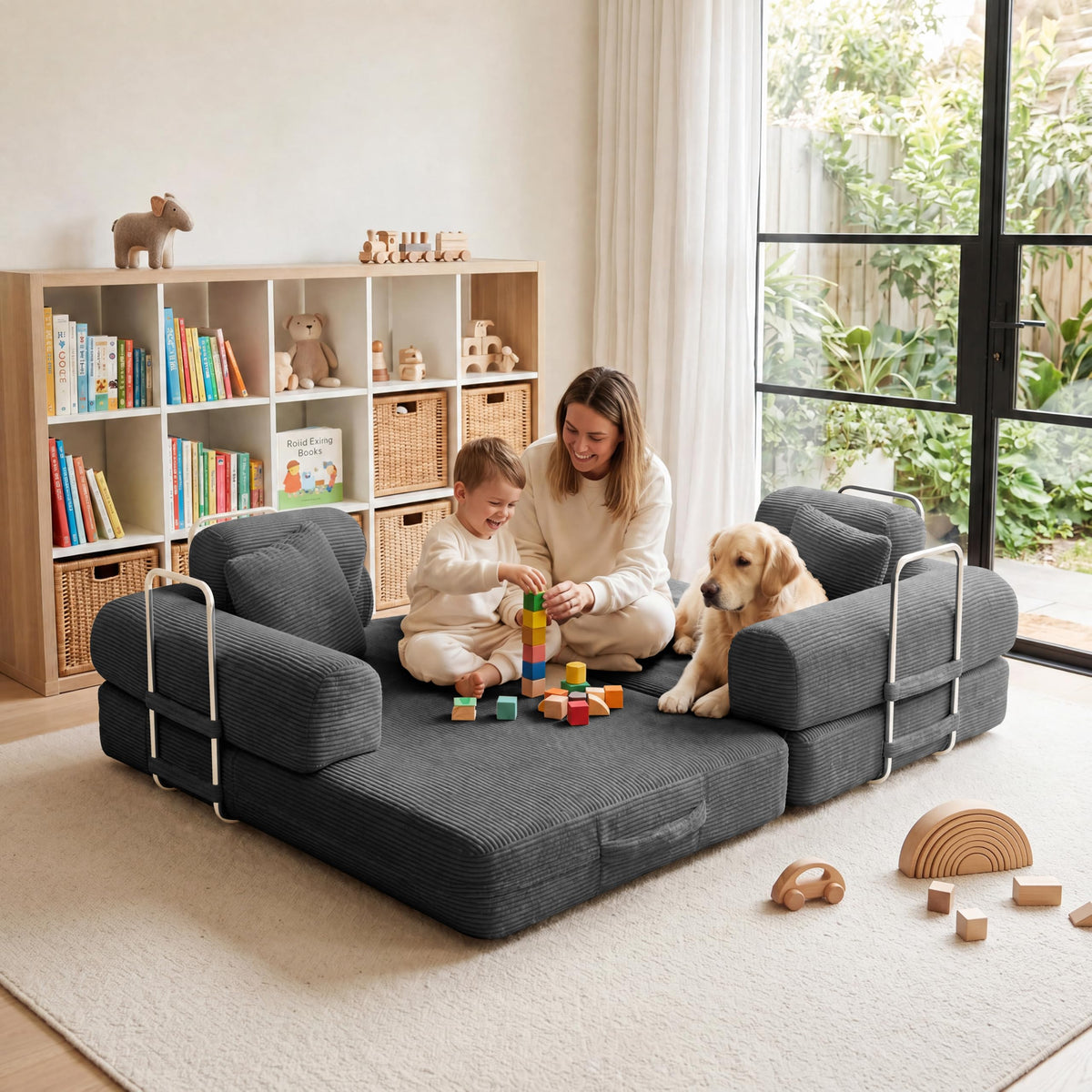 Pink Convertible Sofa Bed with 4 Pillows W136953