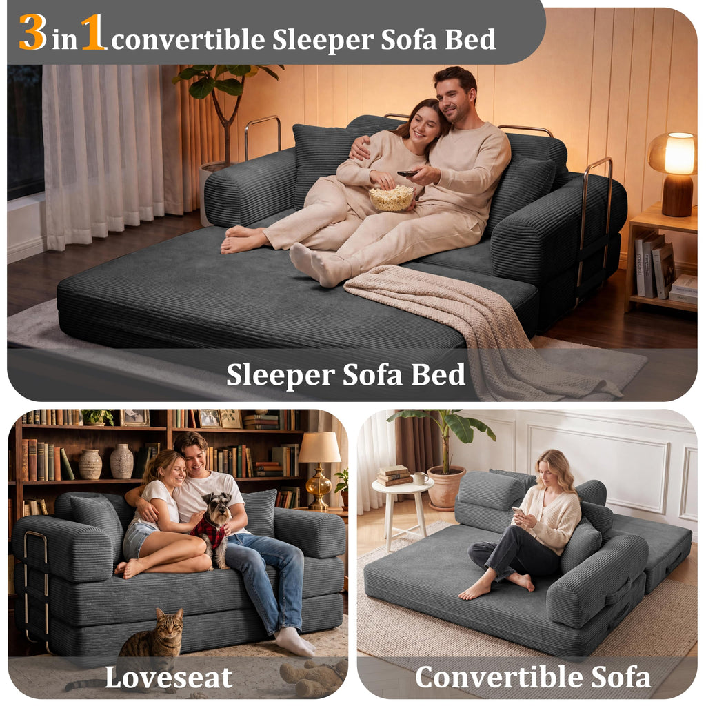 Pink Convertible Sofa Bed with 4 Pillows W136953