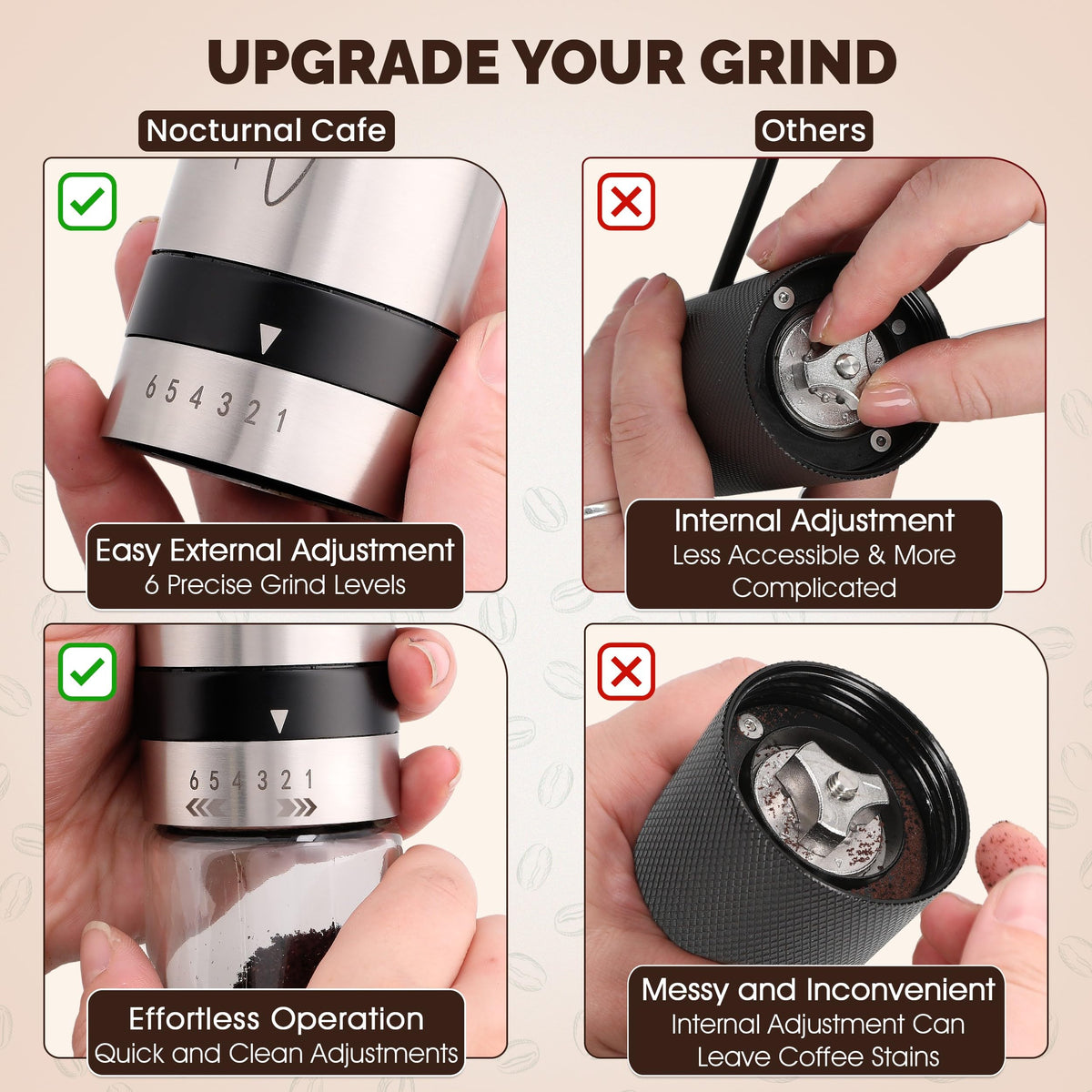 Manual Stainless Steel Hand Crank Burr Coffee Grinder L807355
