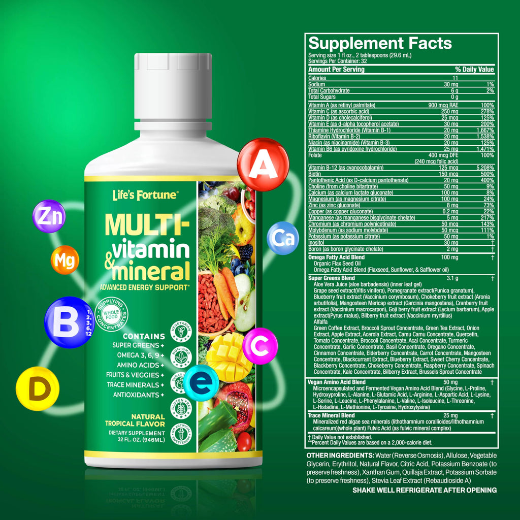 Liquid Multivitamin 90+ Nutrients Sugar Free Tropical Flavor 32 oz X895277
