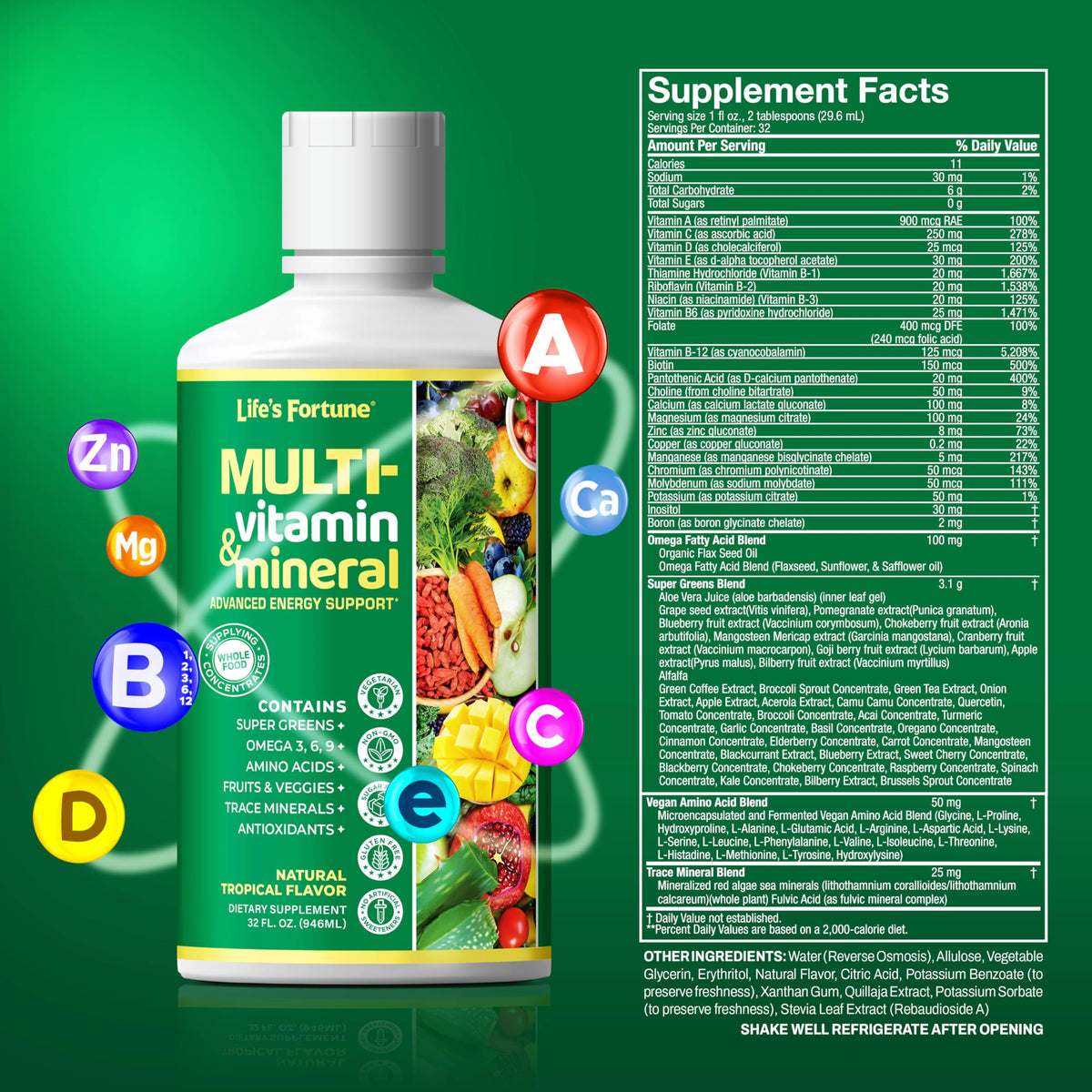 Liquid Multivitamin 90+ Nutrients Sugar Free Tropical Flavor 32 oz X895277