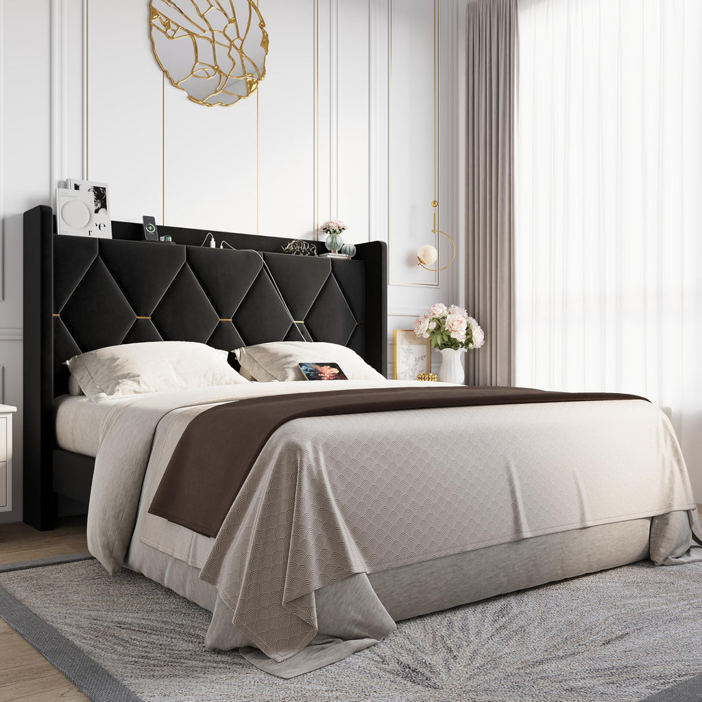 Queen Bed Frame with Storage Headboard W929